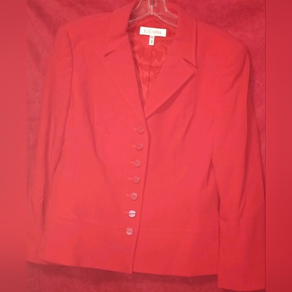 Escada Women’s Small Red Classic Wool Blend Single Breasted Blazer Jacket